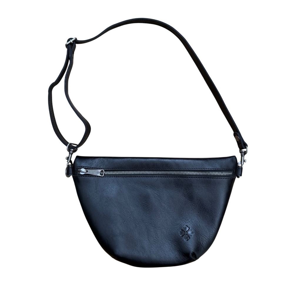 Patricia Nash Black Leather Belt Bag Crossbody Half Moon Sling Fanny Pack purse